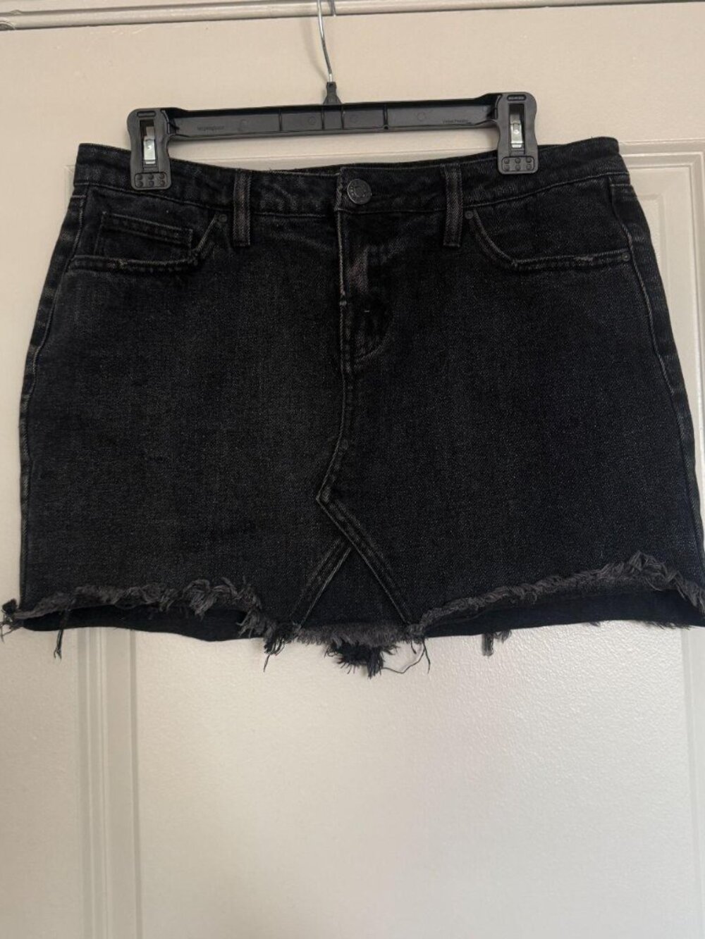 Refuge Black Denim Mini Skirt Size Medium Raw Hem Distressed Jean Skirt